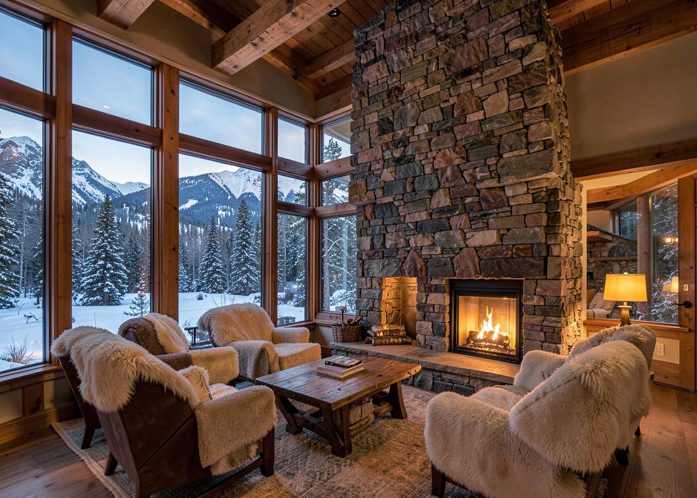 Rustic modern Park City ski home living room