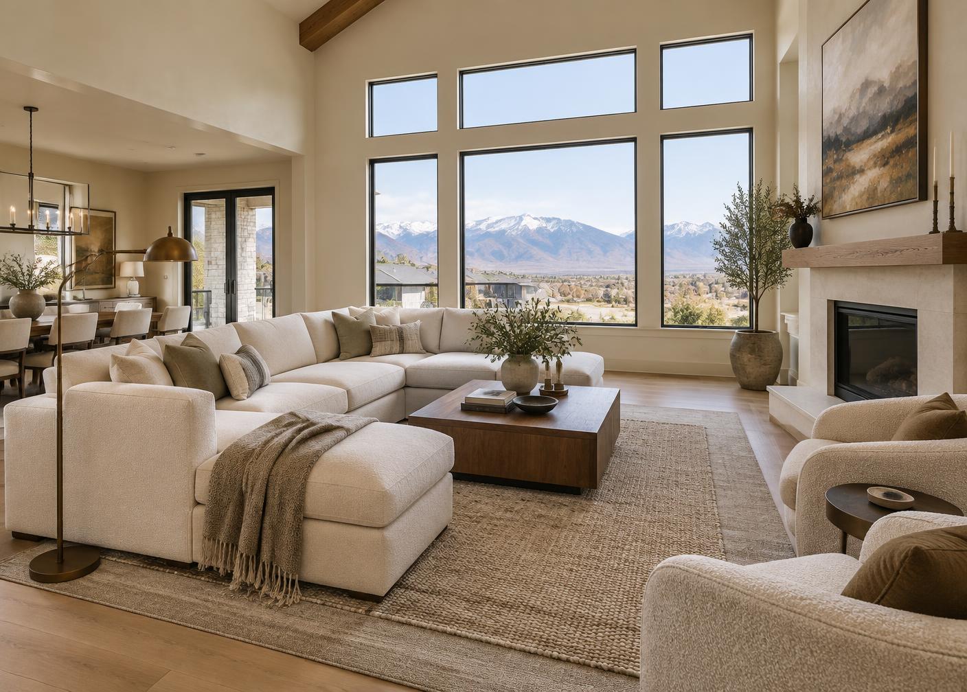 Fully furnished new construction great room with mountain view in Draper Utah